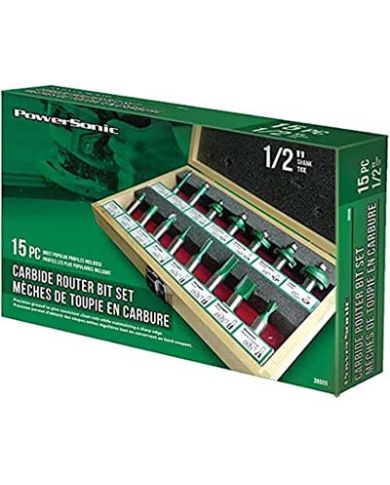 15 PC 1/2" SHANK CARBIDE ROUTER BIT SET  - ROK38006