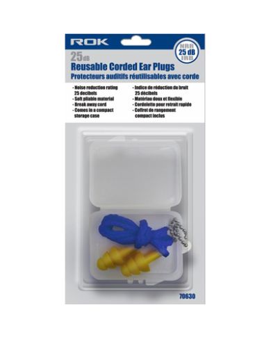 25 DB REUSABLE CORDED EAR PLUGS          - ROK70630